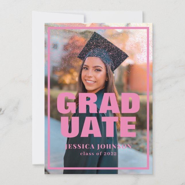 Modern Elegant Pink Glitter Photo Graduation Invitation (Front)