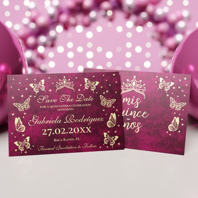 Modern Elegant Pink Gold 15 Years Old Quinceañera Save The Date (Modern Elegant Pink Gold 15 Years Old Quinceañera Save The Date)