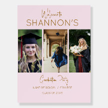 Modern Elegant Pink & Gold 3 Photo Graduation