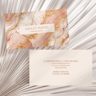Modern Elegant Pink Gold Beige Marble Business Card