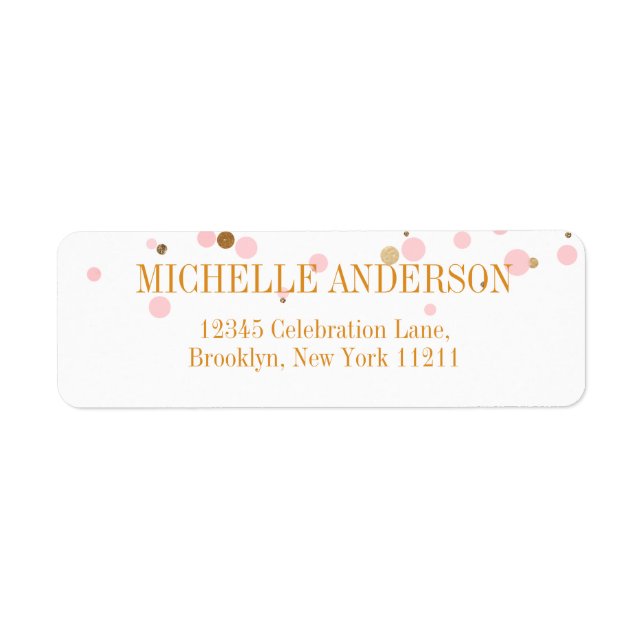 Modern Elegant Pink Gold Glitter Confetti Return Address Label (Front)