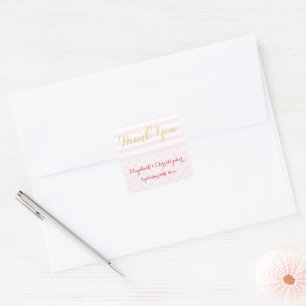 Modern Elegant Pink Gold Wedding Thank You Favours Square Sticker
