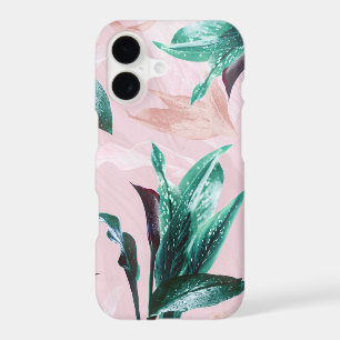Modern Elegant Pink Green Tropical Flowers Foliage