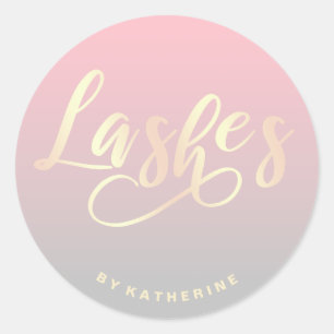 Modern elegant pink grey & gold lashes extension classic round sticker