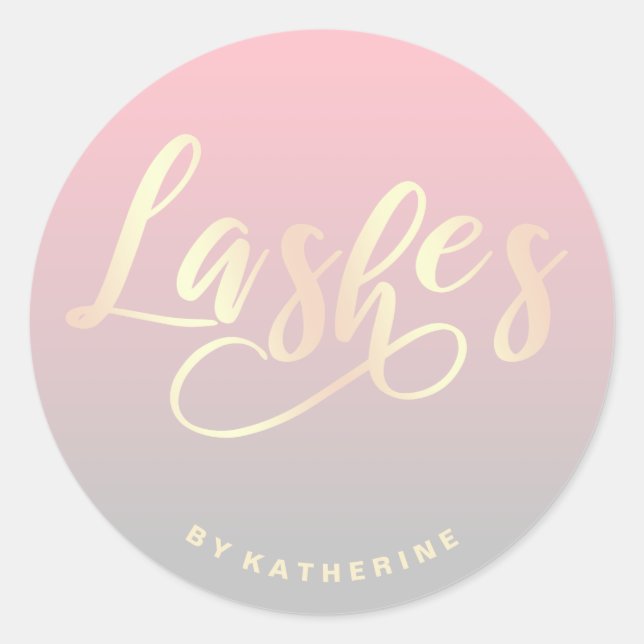 Modern elegant pink grey & gold lashes extension classic round sticker (Front)