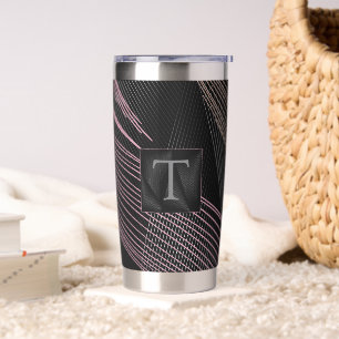 Modern Elegant Pink Grey Lines Monogram Insulated Tumbler