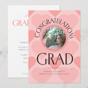 Modern Elegant pink hearts graduation Invitation