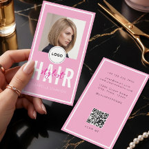 Modern Elegant Pink Logo QR Code Hair Stylist