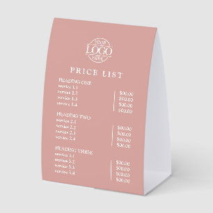 Modern Elegant Pink Logo Service Menu Price List