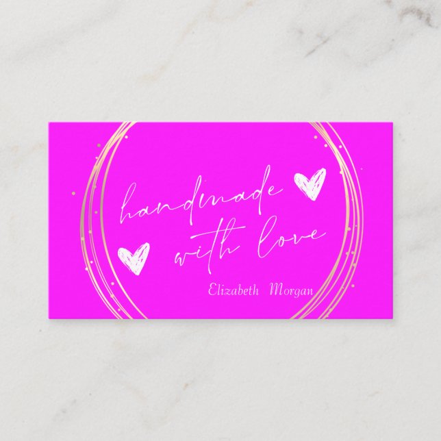 Modern Elegant Pink Neon Gold Circle Handmade Business Card (Front)