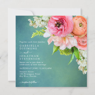 Modern Elegant Pink Orange Floral Wedding Invitation