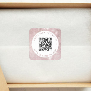 Modern Elegant Pink Palms Custom QR Code Square Sticker