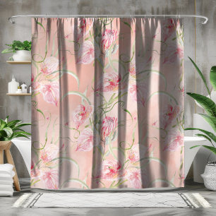 Modern Elegant Pink Peace Lilies On Peach Silk Shower Curtain