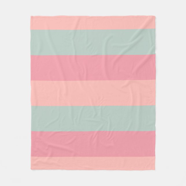 Modern Elegant Pink Peach Teal Striped Template Fleece Blanket (Front)