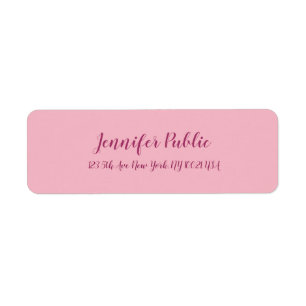 Modern Elegant Pink Plain Freehand Script Text Return Address Label