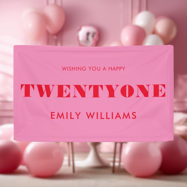 Modern Elegant Pink Red Bold 21st Birthday Banner (Creator Uploaded)