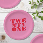 Modern Elegant Pink Red Bold 21st Birthday Paper Plate<br><div class="desc">Modern 21st birthday paper plates featuring elegant bold typography and minimalist design.</div>