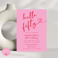 Modern Elegant Pink Red Hello 50th Birthday Party