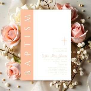 Modern Elegant Pink Religious Cross Baptism Invitation