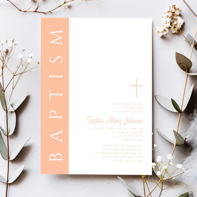 Modern Elegant Pink Religious Cross Baptism Invitation (Modern Elegant Pink Religious Cross Baptism Invitation)