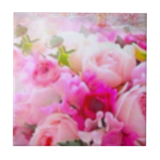 Modern elegant  -pink rose design   ceramic tile (Front)