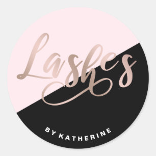 Modern elegant pink & rose gold lashes extension classic round sticker