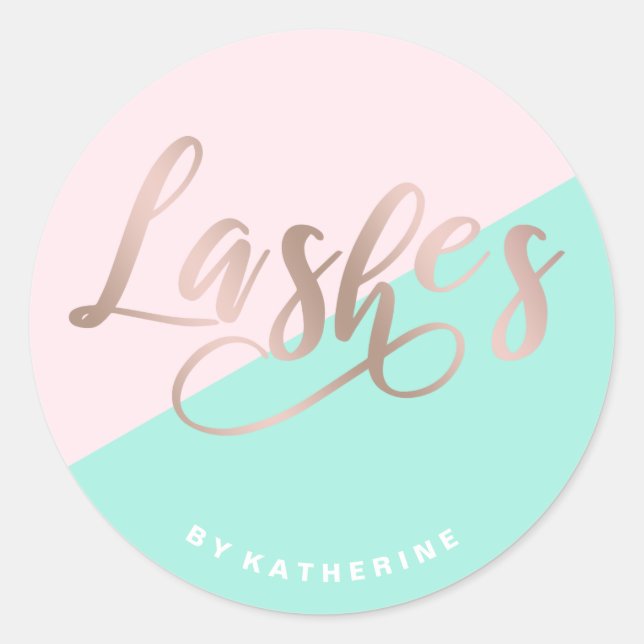 Modern elegant pink & rose gold lashes extension classic round sticker (Front)