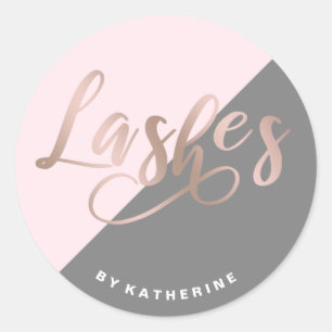 Modern elegant pink & rose gold lashes extension classic round sticker