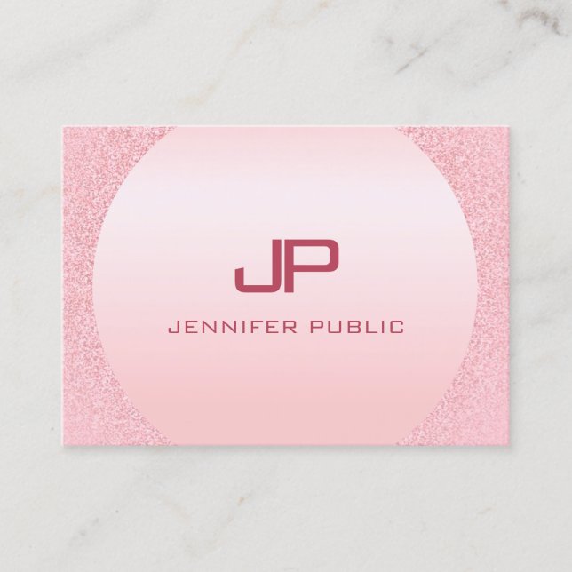 Modern Elegant Pink Rose Gold Monogram Template Business Card (Front)