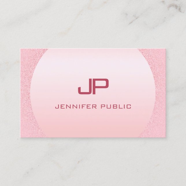 Modern Elegant Pink Rose Gold Monogrammed  Business Card (Front)