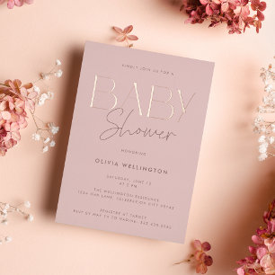Modern Elegant Pink Script Baby Shower Gold