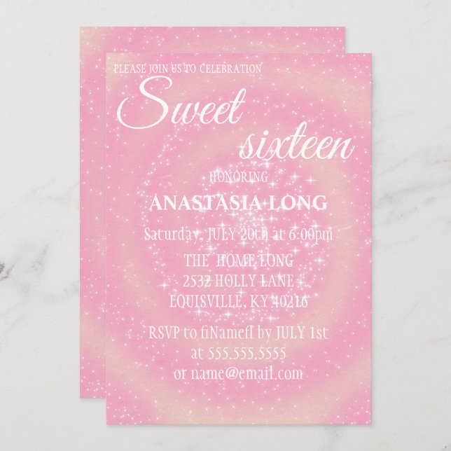 Modern, Elegant Pink Sparkly  Save The Date (Front/Back)