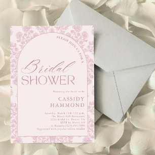 Modern Elegant Pink Toile Floral Bridal Shower Invitation