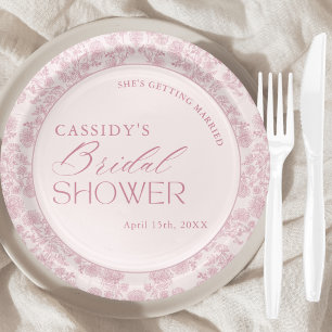 Modern Elegant Pink Toile Floral Bridal Shower Paper Plate