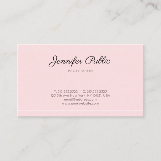 Modern Elegant Pink Trendy Script Simple Plain Business Card (Front)