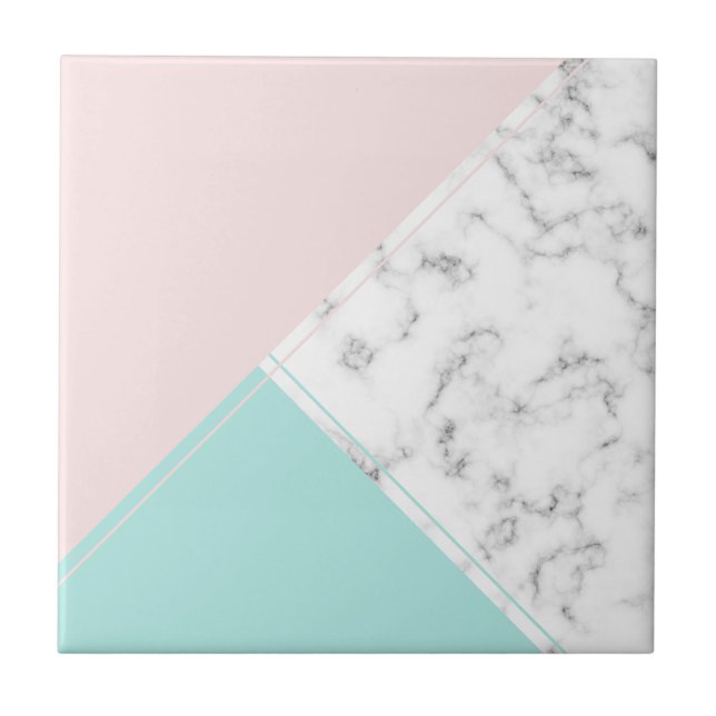 Modern elegant pink turquoise marble ceramic tile (Front)