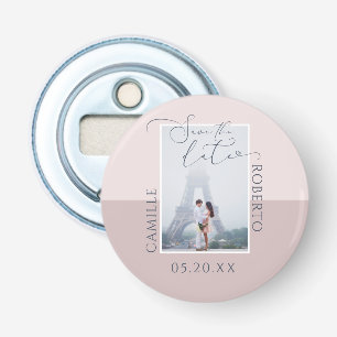 Modern & Elegant Pink Two Tone Photo Save The Date Bottle Opener