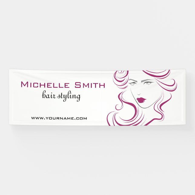 Modern Elegant Pink Wavy Hair Salon Beauty Girl  Banner (Horizontal)