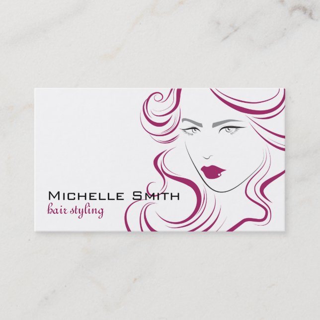 Modern Elegant Pink Wavy Hair Salon Beauty Girl  Business Card (Front)