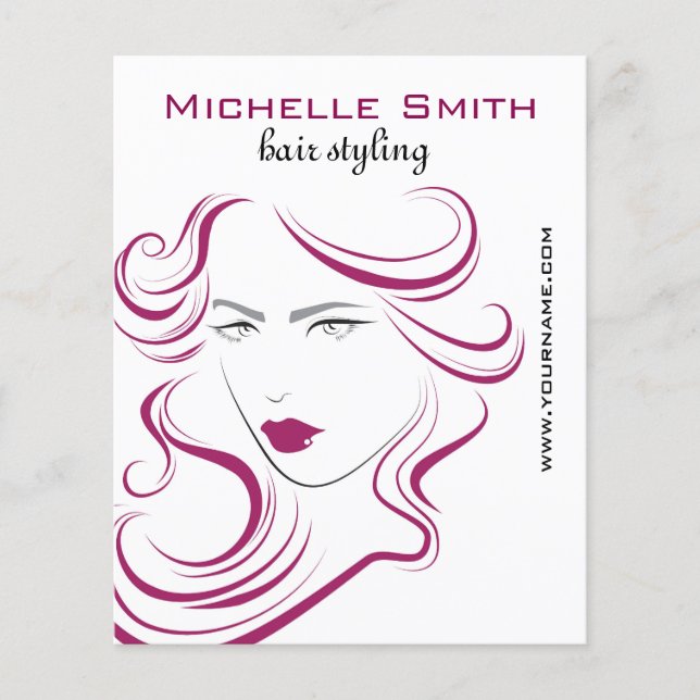 Modern Elegant Pink Wavy Hair Salon Beauty Girl  Flyer (Front)