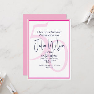 Modern Elegant Pink White 50 Fabulous Birthday Invitation