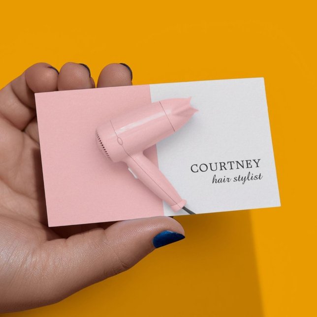 Modern Elegant Pink White Hair Stylist Photo Business Card (Creator Uploaded)