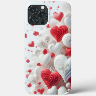 Modern elegant pink white heart valentine  iPhone 13 pro max case