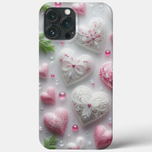 Modern elegant pink white heart valentine iPhone 13 pro max case