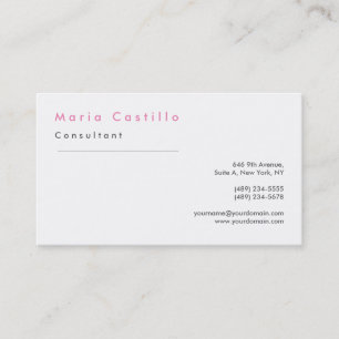 Modern Elegant Pink White Minimalist Plain Business Card