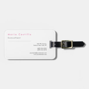 Modern Elegant Pink White Minimalist Plain Luggage Tag