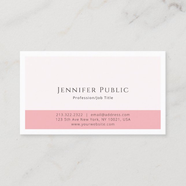 Modern Elegant Pink White Simple Template Trendy Business Card (Front)