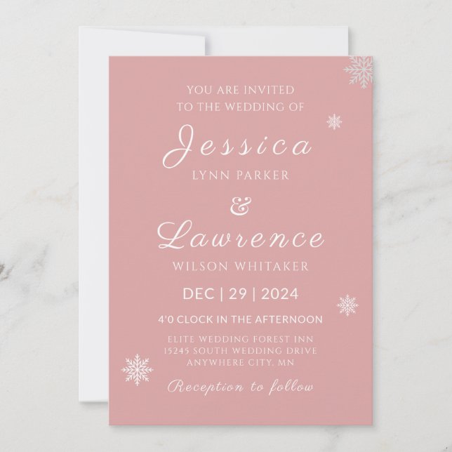 Modern Elegant pink winter wedding  Invitation (Front)
