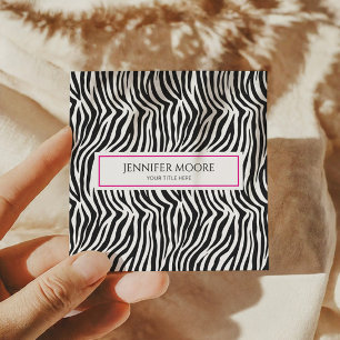 Modern Elegant Pink Zebra Print Custom Square Business Card