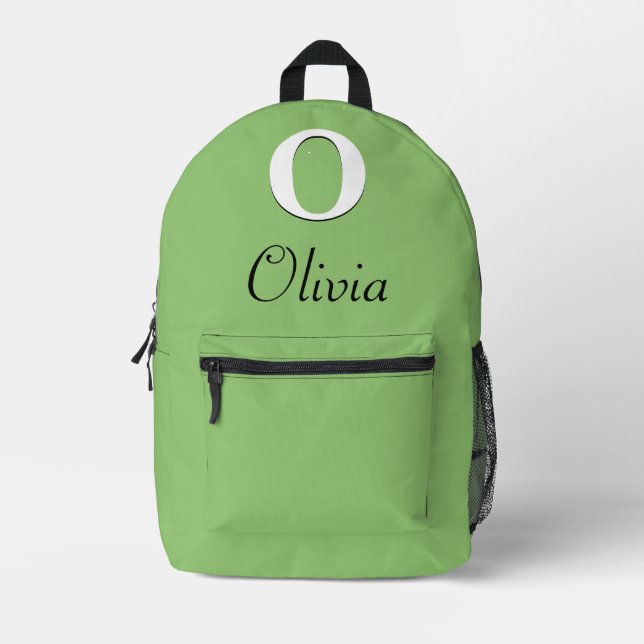 Modern Elegant Pistachio Monogram Printed Backpack (Front)